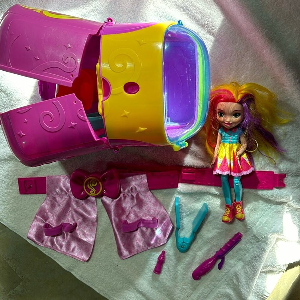 Sunny Day bundle of doll styling van stylist belt curling iron flat iron euc